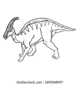 Hadrosaurus dinosaur cartoon linear sketch for coloring book isolated on white background. Vector illustration