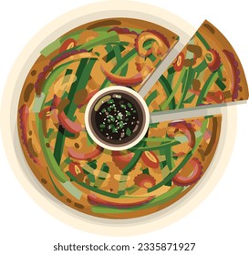 Haemul Pajeon , Seafood Scallion Pancake illustration vector