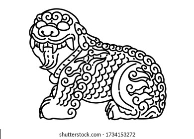 Haetae. It is an imaginary animal that judges good and evil in Korea. Vector line art illustration.