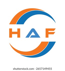 Diseño de carta HAF. Diseño de logotipo de tecnología de letras HAF sobre fondo blanco. Diseño del logotipo del monograma de HAF para el emprendedor y el negocio