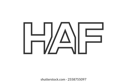 HAF logo design template with strong and modern bold text. Initial based vector logotype featuring simple and minimal typography. Trendy company identity ideal for businesses brand presence.