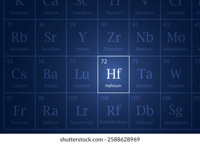 Hafnium highlighted element in periodic table with glowing effect