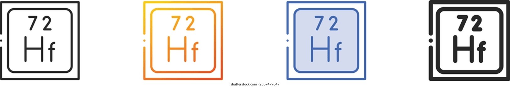 Icono de hafnio. Diseño lineal delgado, degradado, trazo azul y estilo audaz aislado sobre fondo blanco