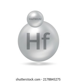 Hafnium molecule models silver grey. Ecology and biochemistry concept. Isolated spheres on white background. 3D Vector Illustration.
