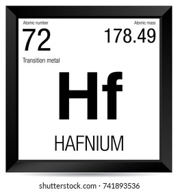 Hafnium symbol. Element number 72 of the Periodic Table of the Elements - Chemistry - Black square frame with white background