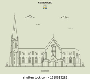 Haga Church in Gothenburg, Sweden. Landmark icon in linear style