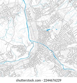 Hagen, North Rhine-Westphalia, Germany high resolution vector map with editable paths. Bright outlines for main roads. Use it for any printed and digital background. Blue shapes and lines for water.