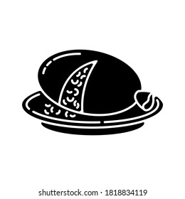 Haggis black glyph icon. Scottish savory meal. National pudding recipe. European mutton food. Recipe with sheep liver and lungs. Silhouette symbol on white space. Vector isolated illustration