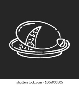 Haggis Chalk White Icon On Black Background. Scottish Savory Meal. National Pudding Recipe. Dish Cooked In Animal Stomach. European Mutton Food. Isolated Vector Chalkboard Illustration