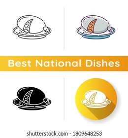 Haggis Icon. Scottish Savory Meal. National Pudding Recipe. Dish Cooked In Animal Stomach. Recipe With Sheep Liver And Lungs. Linear Black And RGB Color Styles. Isolated Vector Illustrations