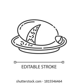 Haggis pixel perfect linear icon. Scottish savory meal. National pudding recipe. Thin line customizable illustration. Contour symbol. Vector isolated outline drawing. Editable stroke