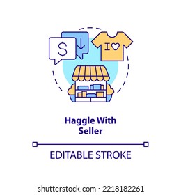 Haggle with seller concept icon. Lowering price. Sales bargaining. Save travel money abstract idea thin line illustration. Isolated outline drawing. Editable stroke. Arial, Myriad Pro-Bold fonts used