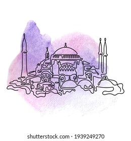 Hagia Sofia, Istanbul, Türkei. Eine Skizze auf Aquarellhintergrund. Vektorgrafik.