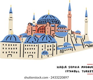 Hagia Sophia Grand Mosque Architektonische Attraktion in Istanbul Türkei Handgezeichnete Linie Kunst Farbe Illustration