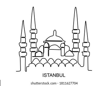 Hagia Sophia in Istanbul Turkey Continuous one linde drawing - Vector illustration