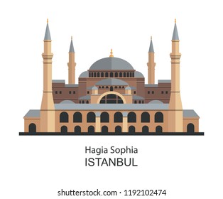 Hagia Sophia in Istanbul, Turkey. Vector illustration. Flat icon highly detailed