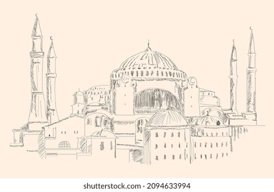 Hagia Sophia Moschee historischen Gebäude Istanbul. Handgezeichnete Illustration