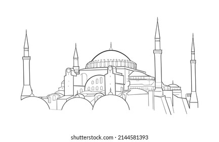 Hagia Sophia Mosque Istanbul Turkey monument landmark line art vector illustration