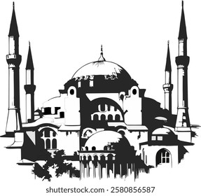 Hagia sophia Türkiye sketch vector illustration, turkish historical icon