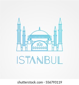 Hagia Sophia - the symbol of Turkey, Istanbul. Modern linear minimalist icon. One line sightseeing concept. Front view. Vector illustration