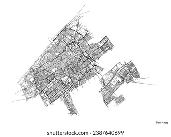 The Hague city map with roads and streets, Netherlands. Vector outline illustration.