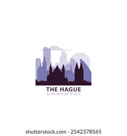 The Hague logo with skyline, cityscape retro vector icon. Netherlands, Holland city horizon, facade, travel logotype