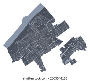 Mapa de La Haya. Mapa vectorial detallado del área administrativa de la ciudad de La Haya. Vista de la aria metropolitana de Cityscape poster. Tierra oscura con calles blancas, caminos y avenidas. Fondo blanco.