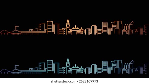 The Hague Neon Style Simple Skyline on Dark Background