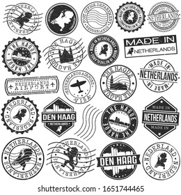 The Hague Netherlands Set of Stamp. Vector Art Postal Passport Travel Design. Travel and Business Seals.