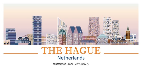 The Hague skyline in bright color palette vector illustration