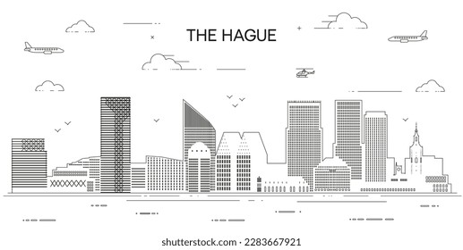 The Hague skyline line art vector illustration