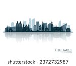 The Hague skyline silhouette with reflection. Landscape The Hague, Netherlands. Vector illustration.