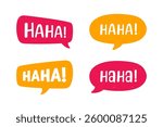 Haha laughing speech bubble, comic sound effect collection. Cute speech balloon text lettering set.