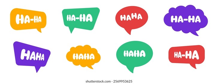 Haha laughing speech bubble. Comic speech bubble icon set. Set of speech bubbles. Vector illustration.