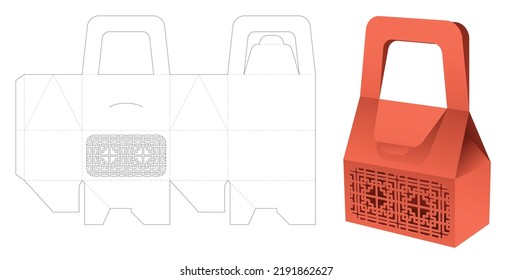 Hahdle box with stenciled pattern die cut template and 3D mockup