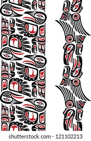 Haida style seamless pattern created with animal images. Editable vector illustration.