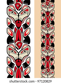 Haida style seamless pattern created with animal images. Vector illustration fit for tattoo.