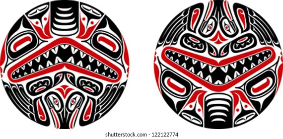 Haida style tattoo design created with animal images. Editable vector illustration.