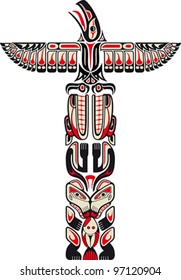 Haida style totem pattern created with animal images. Vector illustration fit for tattoo.