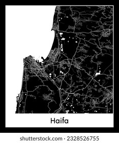 Haifa Israel Asia City map black white vector illustration