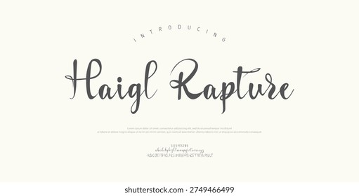 Haigl Rapture, Elegant script alphabet letters font and number. Classic Lettering Minimal Fashion Designs. Typography modern serif fonts regular decorative vintage concept. vector illustration
