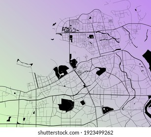 Haikou, Hainan, China (CHN) - Urban vector city map with parks, rail and roads, highways, minimalist town plan design poster, city center, downtown, transit network, gradient blueprint