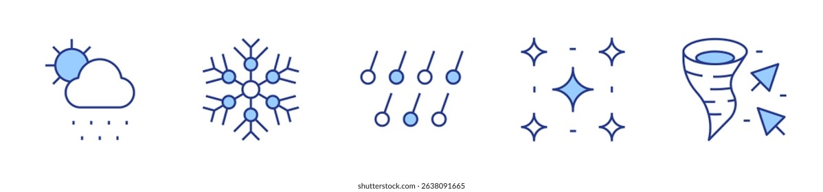 hail, climate, meteorology, snowflake, starry night. Weather forecast Icon vector illustration. Line Duotone style. Editable stroke.