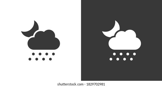 Granizo, nube y luna. Icono aislado sobre fondo blanco y negro. Ilustración de vectores meteorológicos