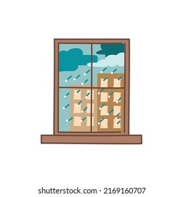Hail and downpour outside the window  color line icon. Pictogram for web page, mobile app, promo.