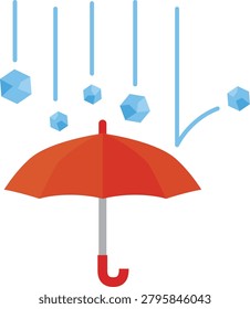 Hail hitting a red umbrella