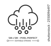 Hail linear icon. Hailstorms and extreme weather condition. Icy precipitation. Weather forecast. Meteorology. Thin line illustration. Contour symbol. Vector outline drawing. Editable stroke