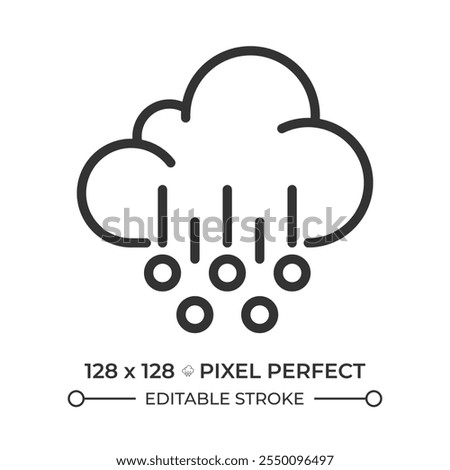 Hail linear icon. Hailstorms and extreme weather condition. Icy precipitation. Weather forecast. Meteorology. Thin line illustration. Contour symbol. Vector outline drawing. Editable stroke