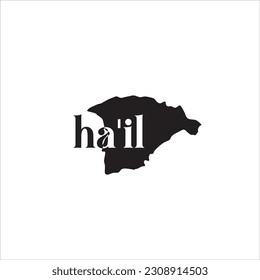 Ha'il-Karte und schwarzes Buchstabendesign auf weißem Hintergrund