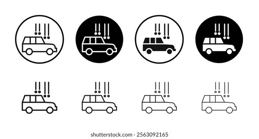 Hail on the car icon Flat outline fill set collection